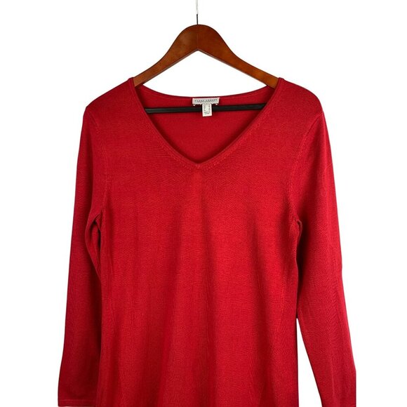 Susan Graver Modern Essentials Red V-Neck Long Sleeve Top Womens Size S - Picture 3 of 5